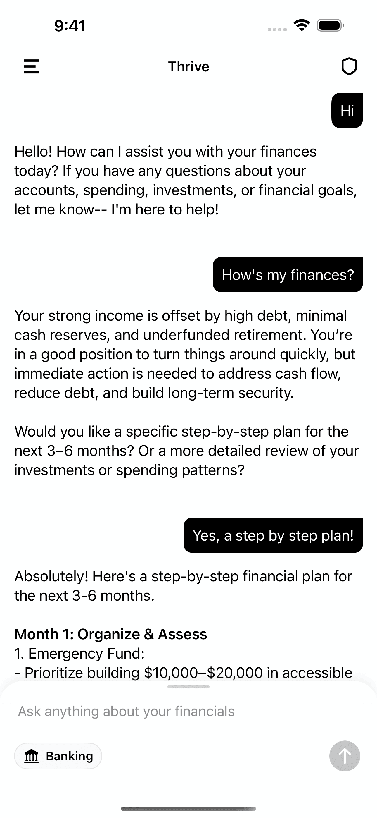 Thrive AI chat screen